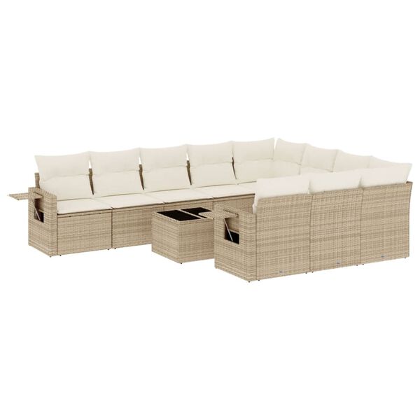 vidaXL 11-delige Tuinset met kussens poly rattan beige