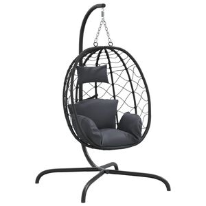 vidaXL Hangende Ei-stoel met Kussen Antraciet Poly Rattan & Staal