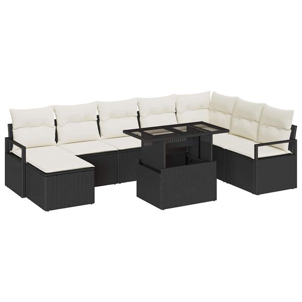 vidaXL Tuin Sofa Set met kussen 9 pcs Zwart en cr&egrave;me