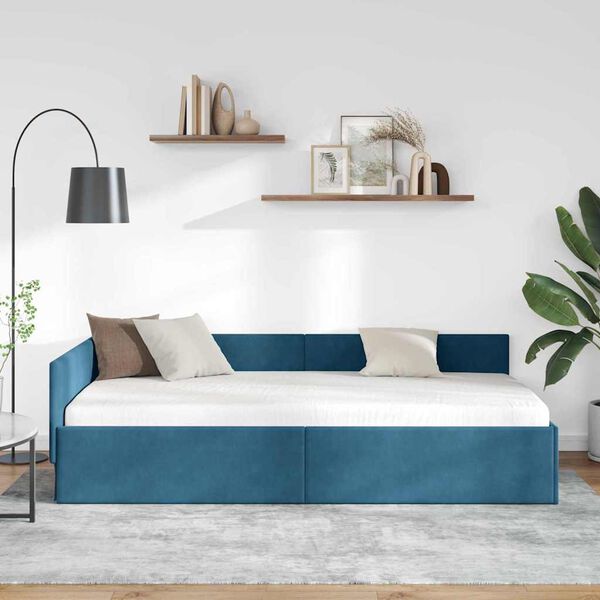 vidaXL Hoekbedframe met hoofdeinde Blauw 90 cm x 190 cm Fluweel