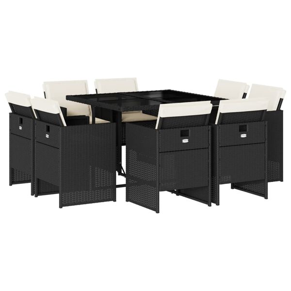 vidaXL 13-delige Tuinset met kussens poly rattan zwart