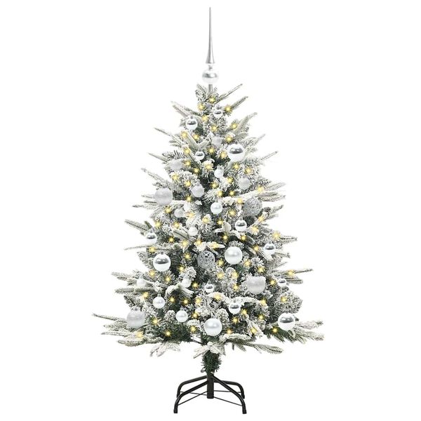 vidaXL Kunstmatige Vorstverlichte Kerstboom met Bal Set Groen 120 cm