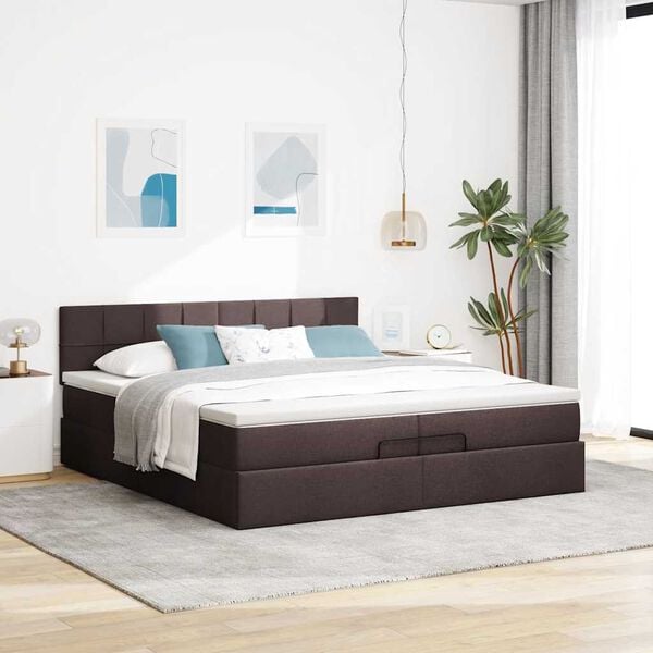 vidaXL Ottoman bed met matrassen en LED's 200x200cm stof donkerbruin