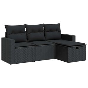 vidaXL 4-delige Loungeset met kussens poly rattan zwart
