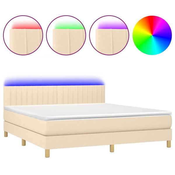 vidaXL Boxspring met matras en LED stof cr&egrave;mekleurig 160x200 cm