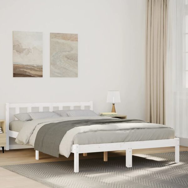 vidaXL Bedframe extra lang zonder matras grenenhout wit 140x220 cm