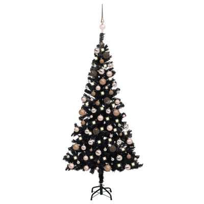 vidaXL Kunstkerstboom met LED's en kerstballen 120 cm PVC zwart
