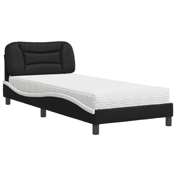 vidaXL Bed met matras "Hvar" kunstleer zwart en wit 80x200 cm
