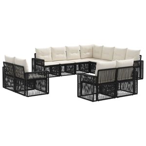 vidaXL Tuinbankenset 11 pcs Zwart en Cream Wit poly rattan