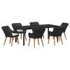 vidaXL Tuin eettafelset met kussen 7 pcs Zwart poly rattan