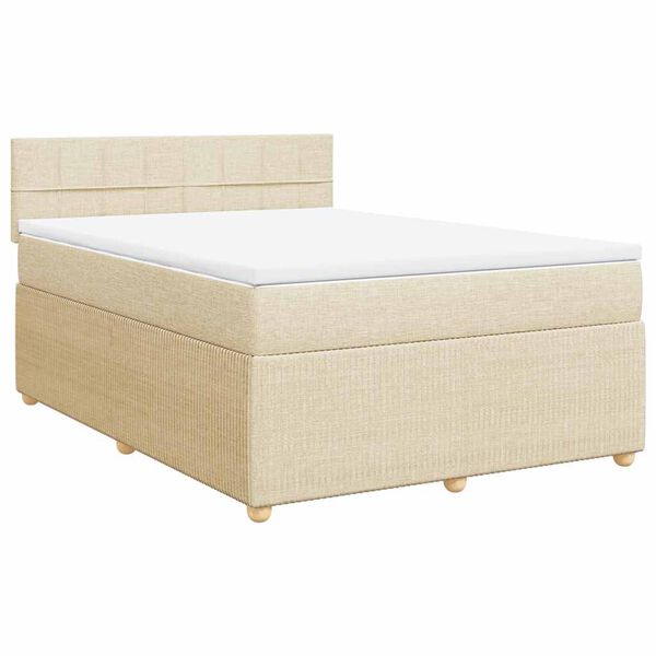 vidaXL Boxspring met matras stof crèmekleurig 140x190 cm