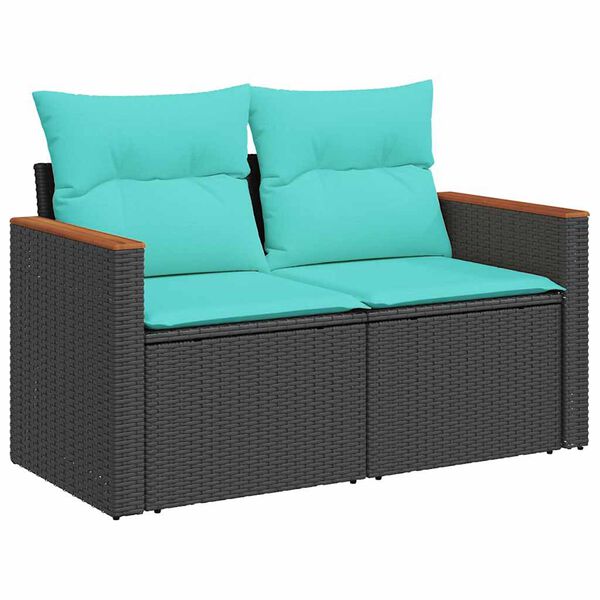 vidaXL 7-delige Loungeset met kussens poly rattan zwart