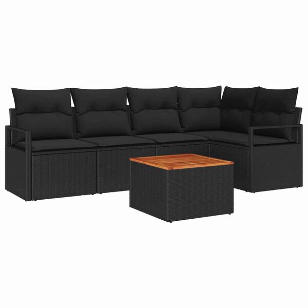 vidaXL Tuinbankenset met kussen 6 pcs Zwart poly rattan