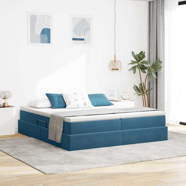vidaXL Opbergbed met matras Donkerblauw 200 x 200 cm Fluweel