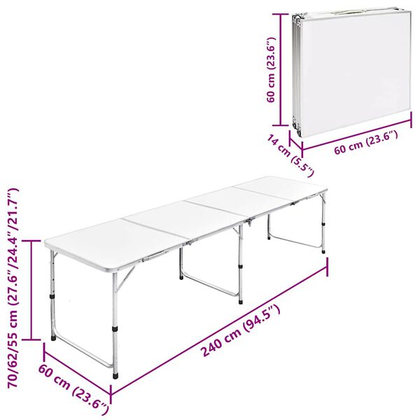 vidaXL Campingtafel inklapbaar en verstelbaar 240x60 cm aluminium