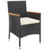 vidaXL 5-delige Bistroset met kussens poly rattan zwart