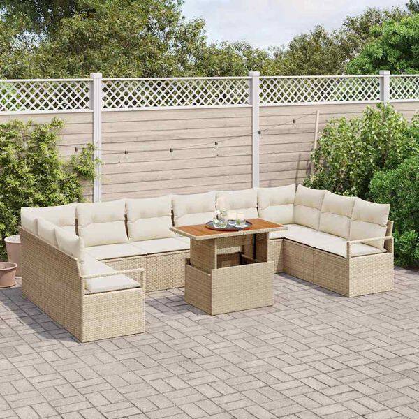vidaXL Tuin Sofa Set met opslag 11 pcs Beige Poly riet