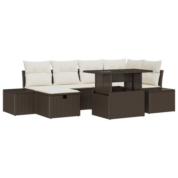 vidaXL Tuin Sofa Set met kussen met opslag 7 pcs Bruin Poly riet