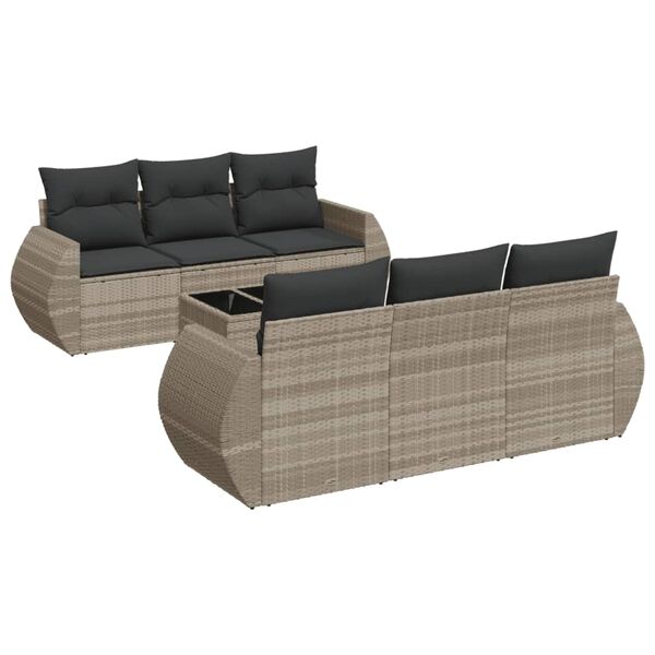 vidaXL 7-delige Loungeset met kussens poly rattan lichtgrijs