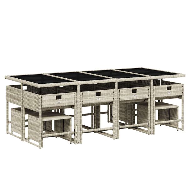 vidaXL 13-delige Tuinset met kussens poly rattan lichtgrijs