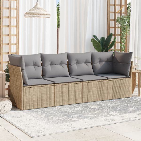 vidaXL 4-delige Loungeset met kussens poly rattan beige