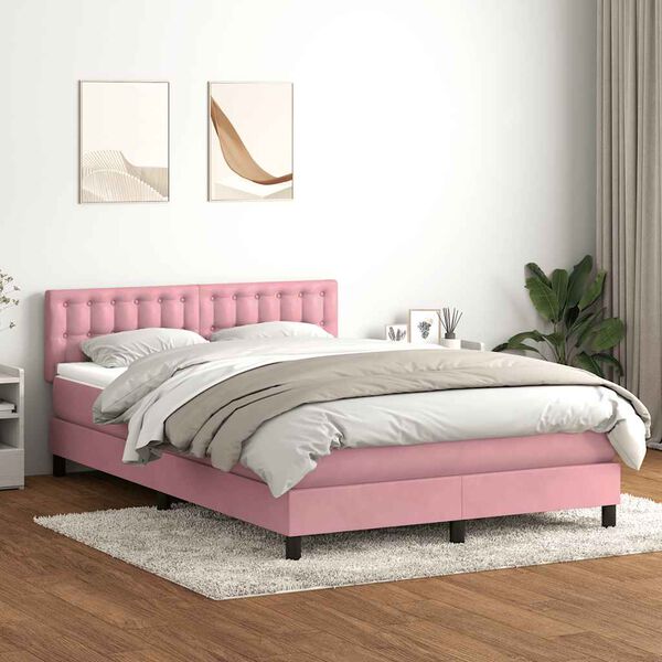 vidaXL Boxspring met matras en LED fluweel roze 160x220 cm