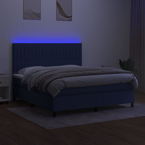 vidaXL Boxspring met matras en LED stof blauw 160x200 cm