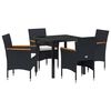 vidaXL Tuin eettafelset met kussen 5 pcs Zwart poly rattan