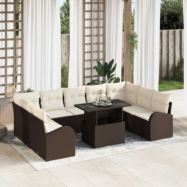 vidaXL Tuin Sofa Set met kussen met opslag 10 pcs Bruin Poly riet