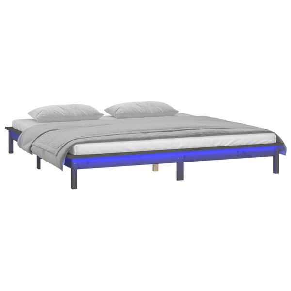 vidaXL Bedframe LED massief hout grijs 140x190 cm