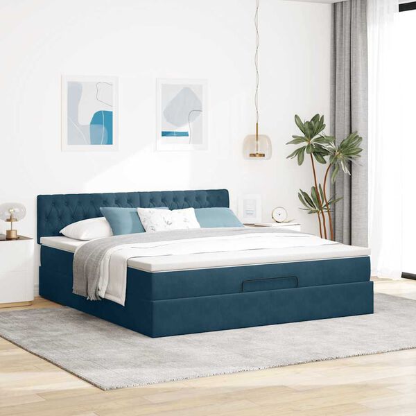 vidaXL Ottoman bed met matras en LED's 160x200cm fluweel donkerblauw