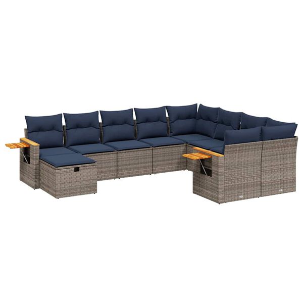 vidaXL 10-delige Loungeset met kussens poly rattan grijs