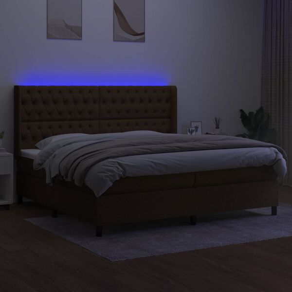 vidaXL Boxspring met matras en LED stof donkerbruin 200x200 cm