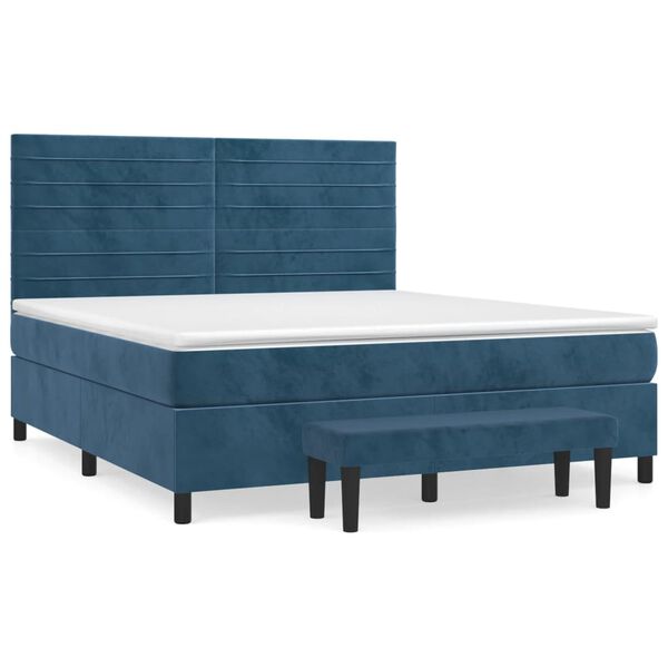 vidaXL Boxspring met matras fluweel donkerblauw 160x200 cm
