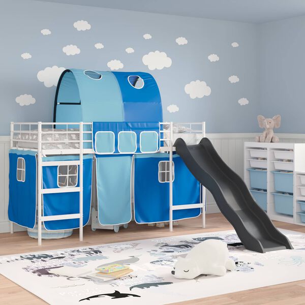 vidaXL Loftbed voor Kids Wit en Blauw 74,5 x 190 cm Metaal