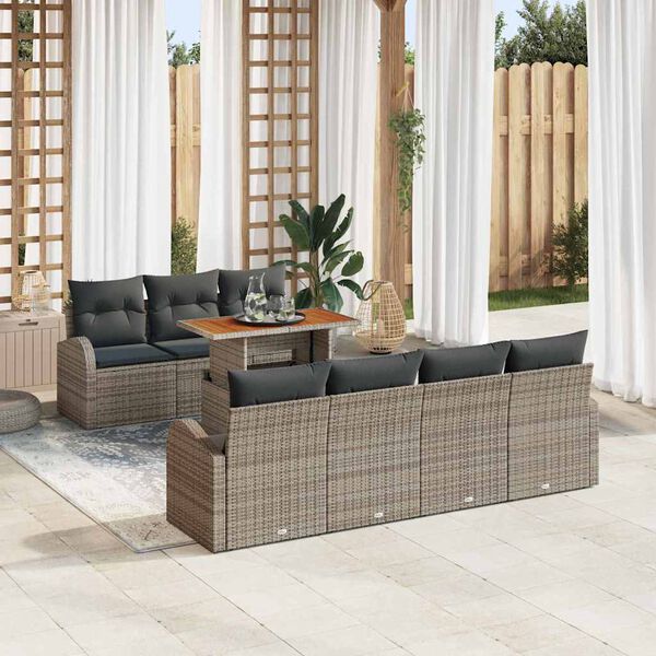 vidaXL Tuin Sofa Set met opslag 8 pcs Grijs Poly riet