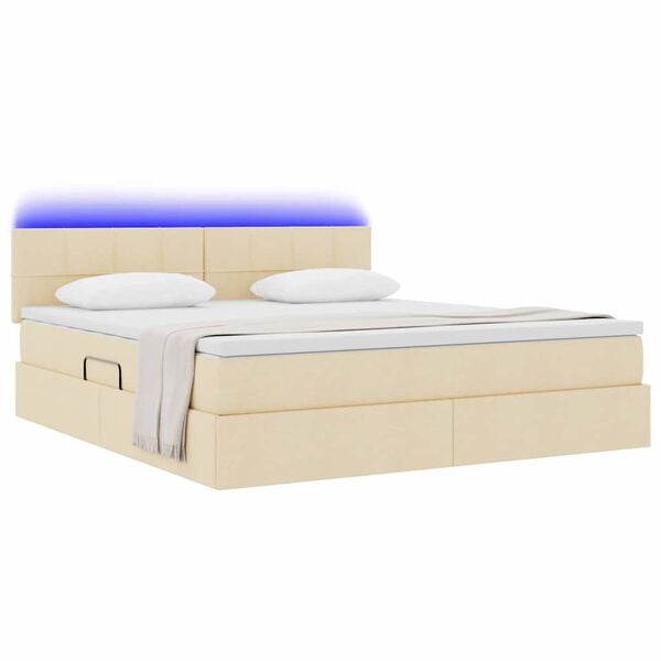 vidaXL Opbergbed met LED met matras met LED Cr&egrave;me 180 x 200 cm Stof
