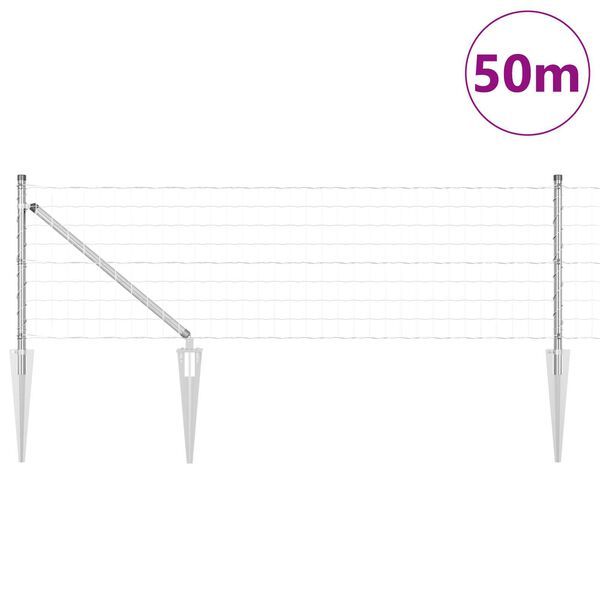 vidaXL Hek met Paal Zilver 0,6 x 50 m Staal