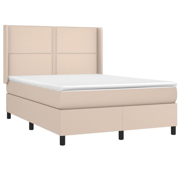 vidaXL Boxspring met matras en LED kunstleer cappuccinokleur 140x190cm