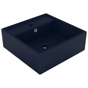 vidaXL Wastafel met overloop vierkant 41x41cm keramiek mat donkerblauw