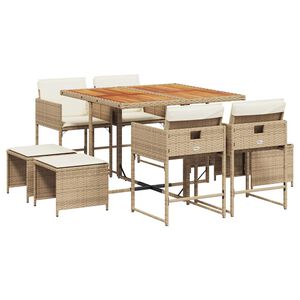 vidaXL 9-delige Tuinset met kussens poly rattan beige