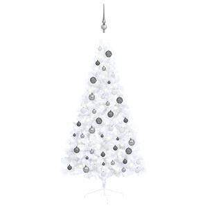vidaXL Kunstkerstboom met verlichting en kerstballen half 150 cm wit