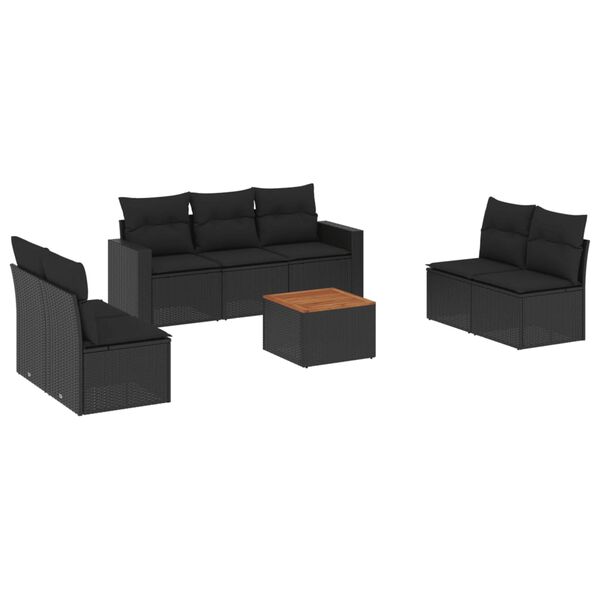 vidaXL 8-delige Loungeset met kussens poly rattan zwart
