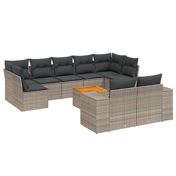 vidaXL 10-delige Loungeset met kussens poly rattan grijs