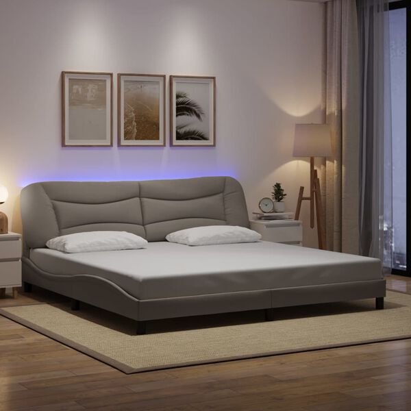 vidaXL Bedframe met LED zonder matras "Hvar" 200x200 cm stof taupe