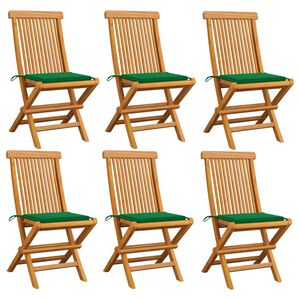 vidaXL Tuinstoelen 6 st met groene kussens massief teakhout