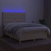 vidaXL Boxspring met matras en LED stof cr&egrave;mekleurig 140x200 cm