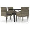 vidaXL 5-delige Tuinset met kussens poly rattan zwart en grijs