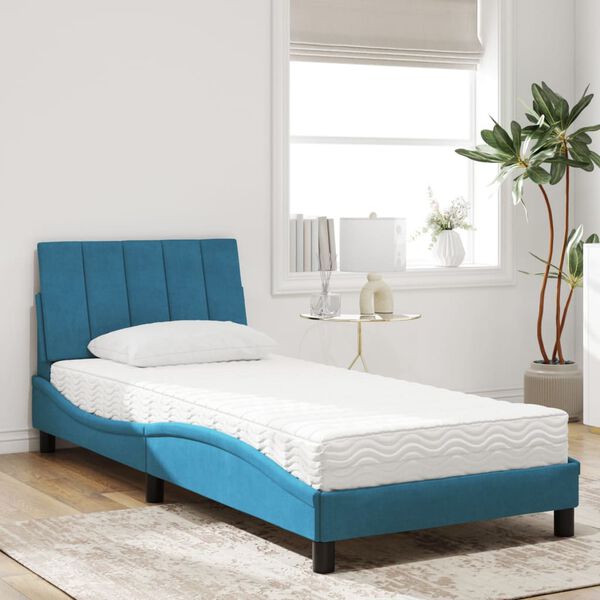 vidaXL Bed met matras "Hanko" fluweel blauw 80x200 cm
