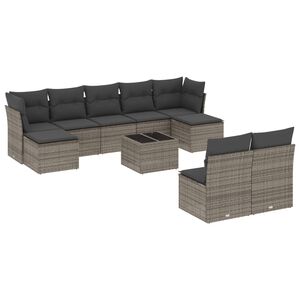 vidaXL 10-delige Loungeset met kussens poly rattan grijs